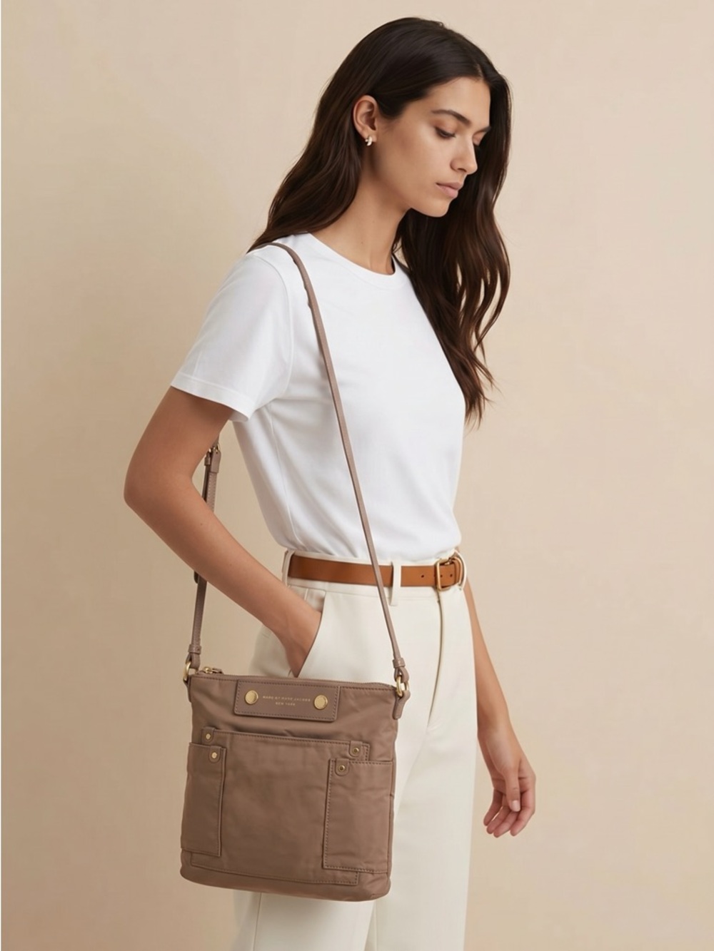 Marc By Marc Jacobs Taupe Crossbody Bag with Gold Hardware